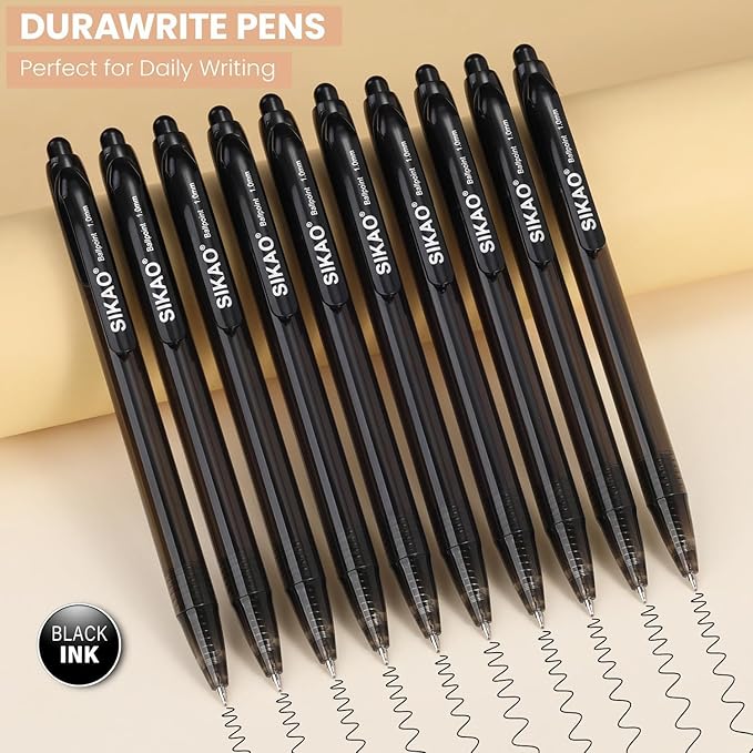 Black Pens Bluk | 60 Pack Durawrite Retractable Ballpoint Smooth Writing | Ball Point Click Pens Black Ink 1.0mm with Clear & Vivid Lines for Servers School Office Supplies, Lapiceros