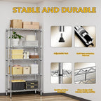 M MZG 1250 lbs 5 Tier Shelf Metal Storage Shelves Shelving Wire Rack Heavy Duty Closet Organizers for Garage Kitchen Bathroom Laundry Chrome 13.8" D x 29.5" W x 59.5" H