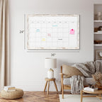 Monthly Dry Erase Calendar Whiteboard for Wall, 36" x 24" Magnetic White Board Calendar Board - Rustic Vintage Wooden Frame