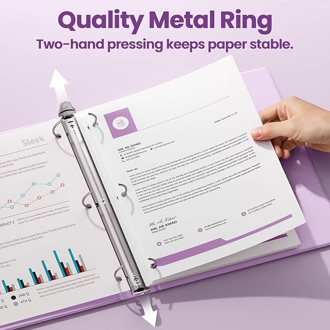 SUNEE 3 Ring Binder 1 Inch 1 Pack, Clear View Binder Three Ring PVC-Free (Fit 8.5x11 Inches) for School or Office Supplies, Purple