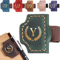 Personalized Mark Bookmark with Pen Holder, Leather Magnetic Book Marker 26 Letters,Custom Initials Page Marks, Gifts for Book Lovers Readers Men Women (Green, Y)