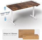 VIVO Electric 60 x 30 in Rustic Standing Desk, Memory Height Adjustment, 1B Series, Holds 220 lbs, Vintage Brown Top White Frame, DESK-KIT-1W6N-30