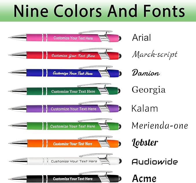 Max 500 Pcs Personalized Pens Bulk, Custom Pens with Free Engraving, Customized Stylus Tip Ballpoint Pen with Your Name Massage Text for School Office Business Graduation Anniversaries-10 Packs