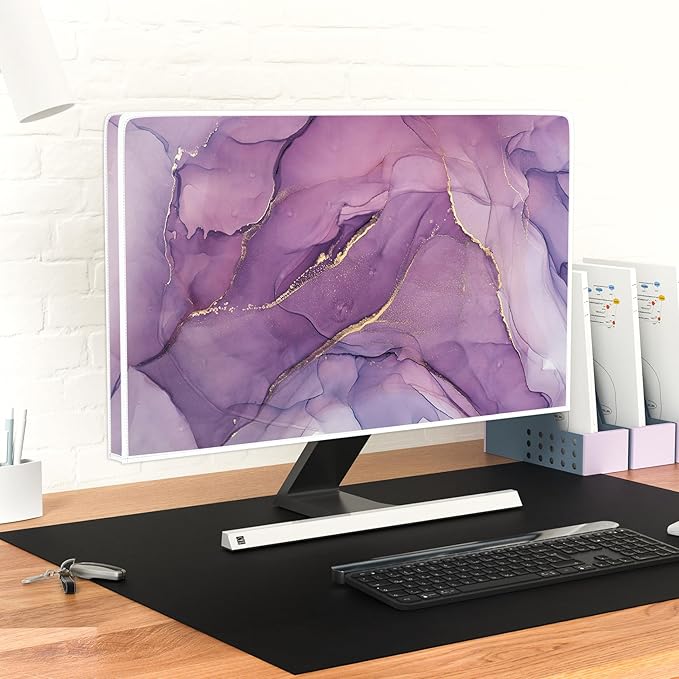 Baocicco Fashion Violet Marble Waterproof TV Dust Cover 37, 38, 39 Inch Anti-Static Dustproof Creative Design TV Screen Cover TV Screen Covers Sleeve Compatible with PC Desktop and TV LED LCD OLED