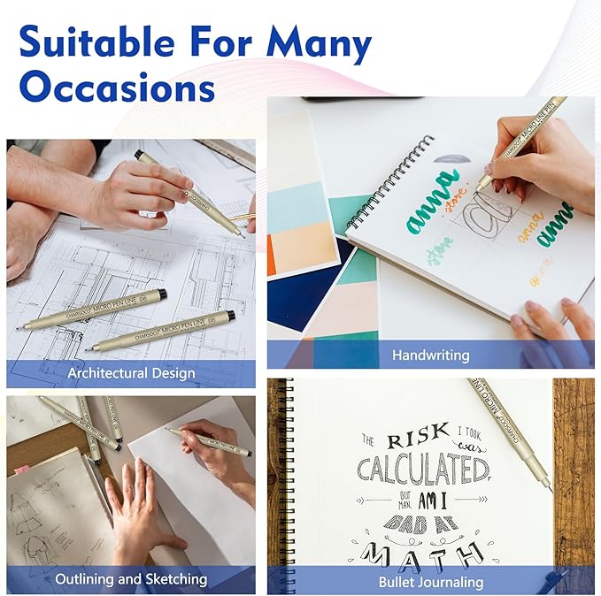 08 Micro Pen, 6 Pack Black Fine Point Pen with Waterproof Archival Ink, 0.52mm Fineliner Ink Pens for Artist Illustration, Sketching, Anime, Manga, Technical Drawing and Scrapbooking