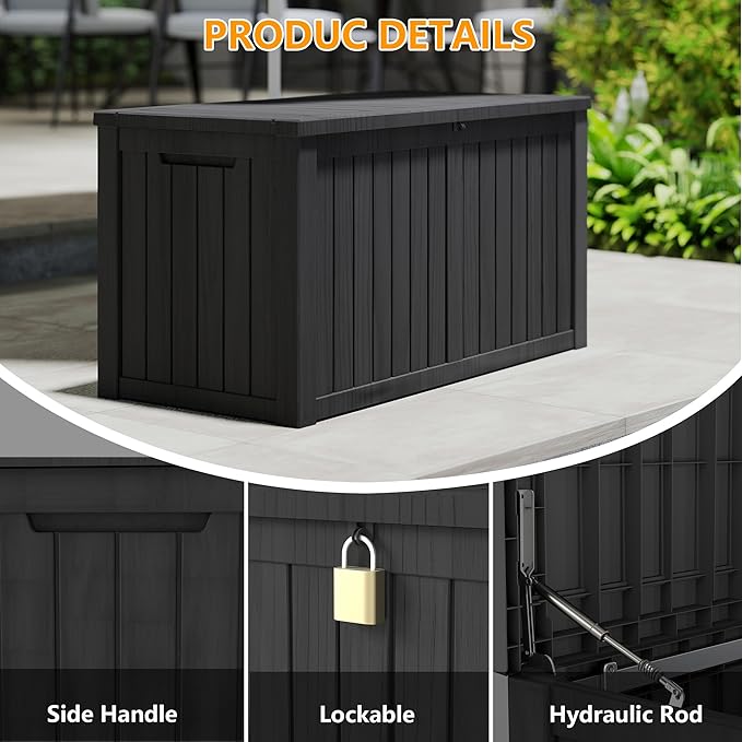 Yardgrace 150 Gallon Resin Deck Box, Waterproof Outdoor Storage Box, Lockable for Patio Furniture, Garden Tools, Pool Accessories, UV-Resistant for All Weather Use, Black
