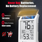 BaldrTherm Room Thermometer Indoor Humidity Meter, Solar-Powered 3.2'' Digital Temperature Sensor Monitor with Max/Min Reading, Comfort Indicator for Baby Room, Home, Office, White, 1Pack