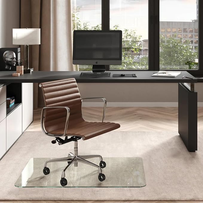 Vitrazza Glass Chair Mat 36” x 48” Superior ¼ Thick, Chiaro Standard Clear, Certified Tempered Safety Glass, Delivers a Smooth Glide, Protects Carpet or Wood, Beautiful in Home or Office.