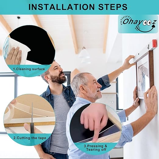 Ohayooz® Extra Strong Double Sided Tape Heavy Duty Removable 10FT, Clear Sticky Nano Adhesive Wall Tape for Hanging Picture, Poster, Carpet, Photo Deco