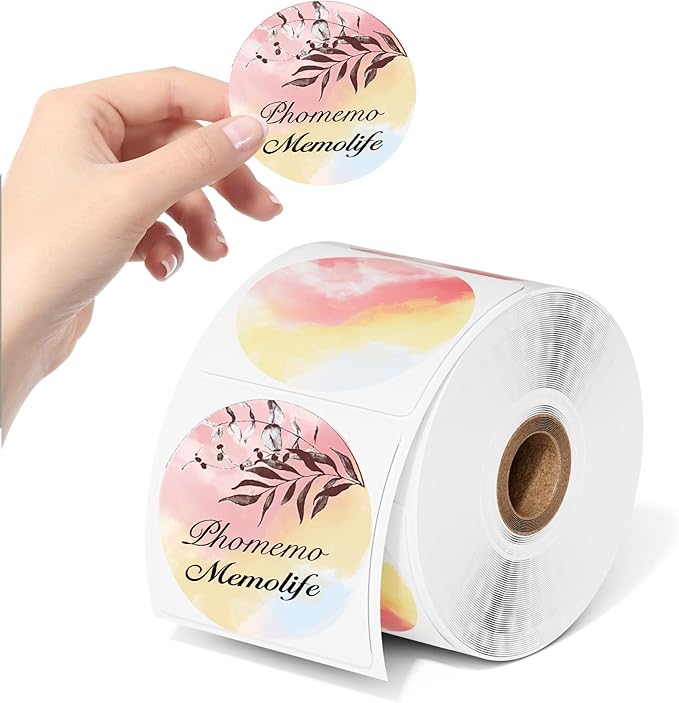 750 Pcs Phomemo 2" Color Round Thermal Label, Self-Adhesive Round Sticker Labels, Circular Direct Thermal Printer Circle Label for Logo Design, Name/Price Tag, Thanks Card, QR Code, 750 Labels/Roll