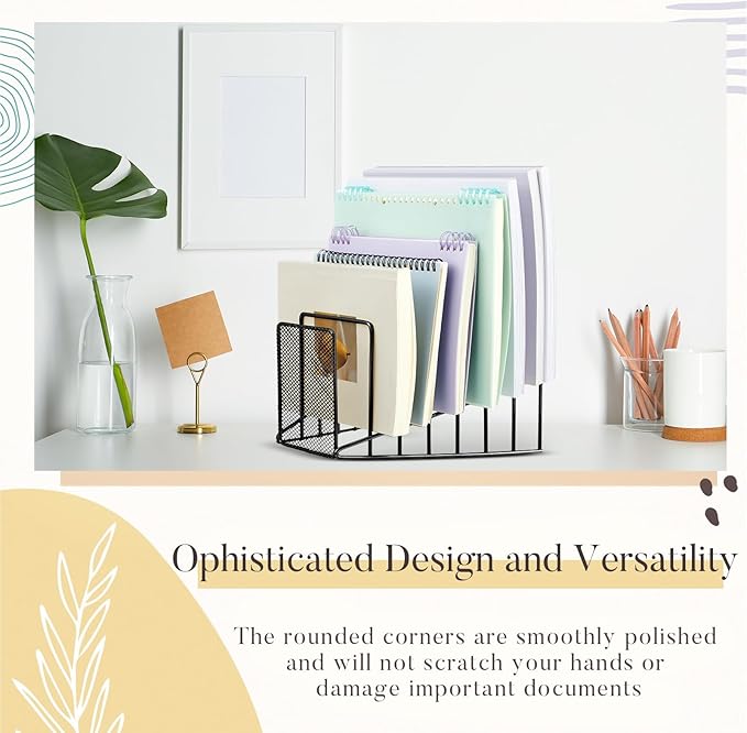 2 Pcs 7 Section Incline File Sorter Metal Wire Mesh File Rack for Desktop Letter Sorter for Magazine Folder Book Organizer Home Office School Paper Mail Desk Storage Holder (Black)