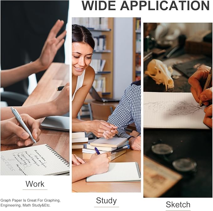 Engrowtic 24 Pack Graph Paper Spiral Notepad A5 Top Wirebound Notepad Grid Notebook Steno Pads Memo Notebook Grid Paper 140 Pages for Writing Sketching Drawing Office Supplies (Black)
