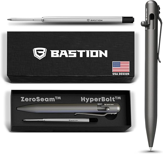 BASTION® Luxury Bolt Action Pen, Durable Professional Ballpoint Pen with Fine Tip, EDC Pen Ink Refillable Pen - Titanium Gray
