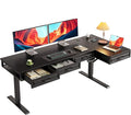 OffiGo L Shaped Electric Standing Desk with Wooden Drawers, 63 Inch Height Adjustable Corner Workstation with Power Outlets, Sit Stand Table for Home, Office, Black