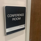 NapTags Conference Room Slider Signs (Black - Silver Frame, 8" x 8")