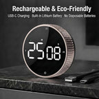 Rechargeable Magnetic Kitchen Timer,LED Countdown/Up Timer, Supports USB-C Charging,with Loud Alarm,3 Preset Quick Times(5/15/25m),Perfect for Kitchen Cooking, Studying, and Fitness (Brown)