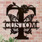 Personalized Custom Letter Name metal Signs,Custom Black Letter Monogram Wall Art Decor,Metal Signs Plaques Outdoor wall Decorative Signage (T)