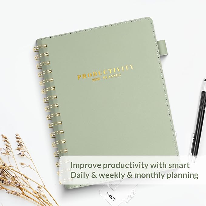 SUNEE 2026 Planner 5.9" x 8.3" – Dated Productivity Planner for Time Management - Daily,Weekly & Monthly Planner to Achieve Goals - Planner 2026 dated from January 2026 – December 2026,Grey Green