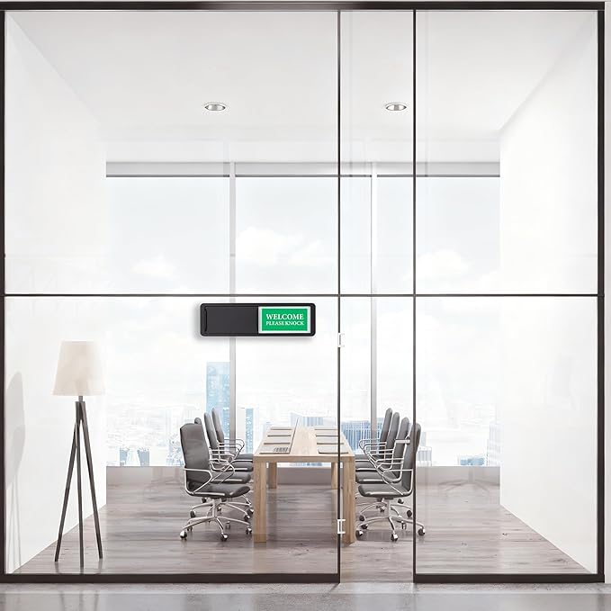 Do Not Disturb/Welcome Door Sign, Sliding Privacy Indicator Sign for Home Office, Restroom, Conference Room, Hotel, Hospital, 7x2 Inch Slider Door Signs (Black)