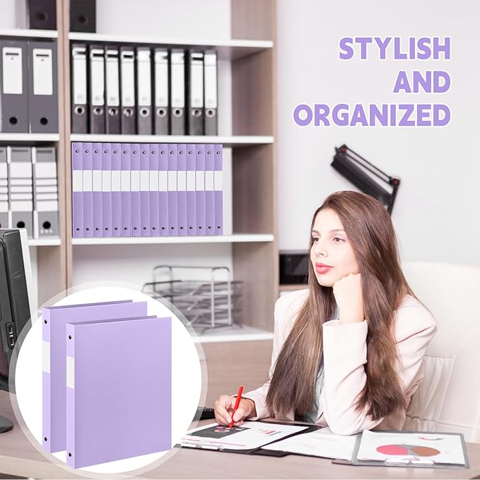 Henoyso 48 Pcs 3 Ring Binder 0.5 Inch Round Fits Letter Size 8.5'' x 11'' Paper Plastic Flexible Binder Bulk Holds 140 Sheets with 1 Pockets Versatile Organizer for Home Office School (Light Purple)