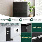 Yukimo 5 Drawer File Cabinet with Lock, Vertical Filing Cabinets for Home Office, Locking File Cabinet Hanging Files for A4/ Legal/Letter, Require Assembly, Black