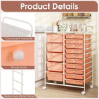 DORTALA 15-Drawer Rolling Storage Cart with Drawers, Rolling Utility Cart w/Removable Drawers & Universal Wheels, Tools Scrapbook Paper Organizer for School, Office, Home, Classroom (Light Pink)