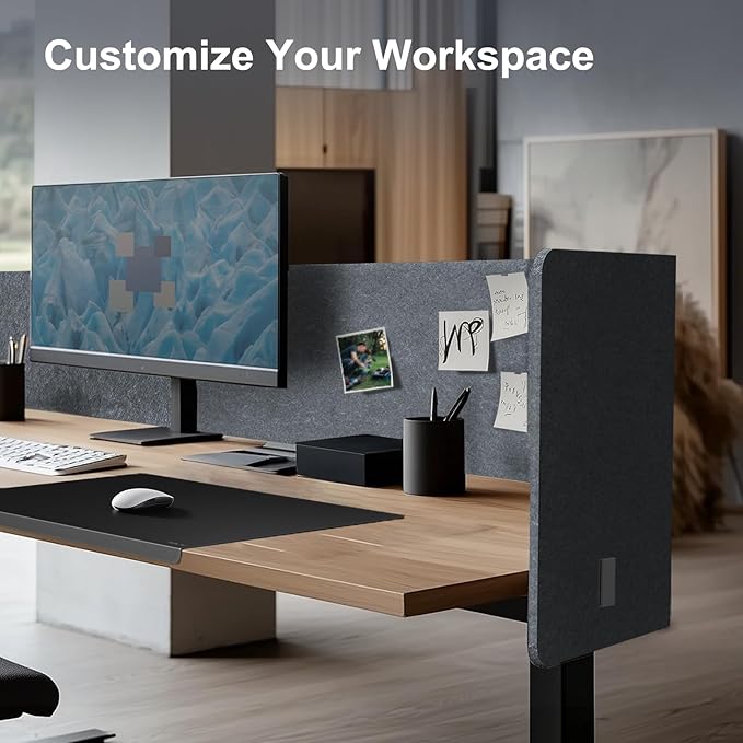 ERGO COLLECT Desk Privacy Panel,2PCS L-Shaped Clamp-On Office Desk Divider,2-in-1 Adjustable Acoustic Desktop Partition Or Under Desk Modesty Screen,for Office,Home,Felt (Grey, 47.2" x 15.7")