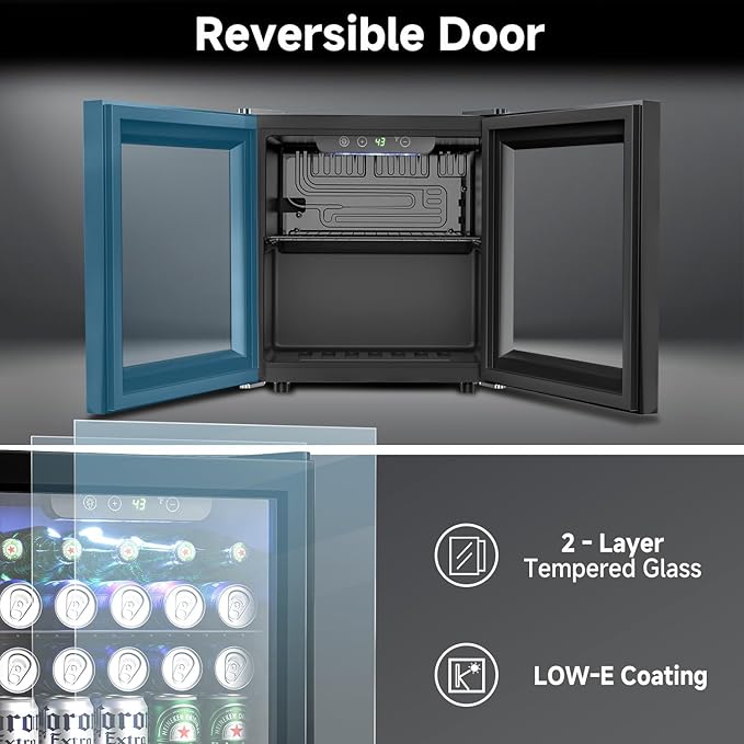 50 Cans Beverage Refrigerator Cooler, 1.3 Cu.Ft Mini Fridge with Glass Door for Soda Beer Drink Wine, Countertop Small Fridge for Bedroom Dorm Office Home Bar, Black