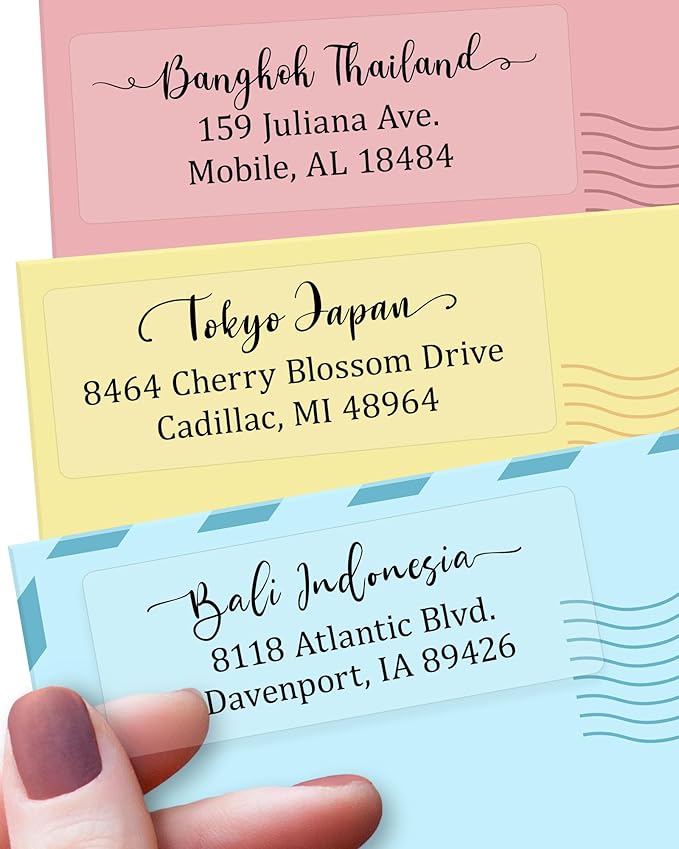 Personalized Return Address Labels Simple - Set of 240 Elegant Custom Mailing Labels for Envelopes, Self Adhesive Flat Sheet Rectangle Personalized Name Stickers (Clear)