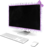 Kingshion 32"-38" Lovely Cute Computer Monitor Cover with Lovely Cute Elastic Pen Pocket Bow-knot TV LCD Screen Monitor Decoration Dust Cover Protector, Lace Fabric - purple