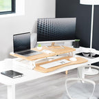 VIVO 32 inch Desk Converter, K Series, Height Adjustable Sit to Stand Riser, Dual Monitor and Laptop Workstation with Wide Keyboard Tray, Bamboo Top, White Frame, DESK-V000KO