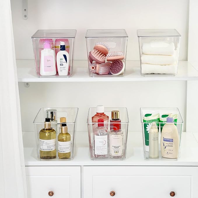 Vtopmart 4 Pack Clear Stackable Storage Bins with Lids,XLarge Plastic Containers with Handle for Pantry Organizer and Storage,Perfect for Kitchen,Fridge,Cabinet, Closet,Bathroom Organization