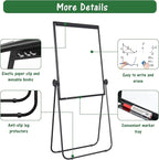 Stand White Board Magnetic 40 x 28 inches Dry Erase Board Double Sided Height Adjustable Flip Chart Easel with Flipchart Hooks for Teaching Presentation Meeting, Black