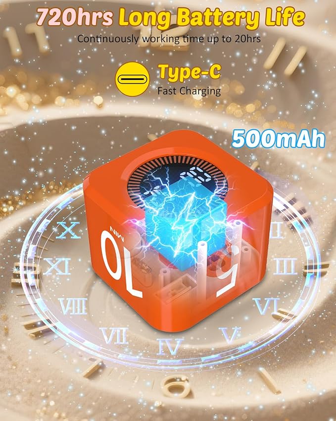 Digital Pomodoro Timer Cube 5/10/25/50min, Visual Productivity Flip Timer for Kids Classroom Desk, Custom Countdown, Silent and Sound Mode for ADHD Study Work Game Kitchen (Orange)