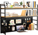 ZWCQSYS 2-Tier Desktop Bookshelf Hutch - Metal Desk Shelf Bookcase with Desk Pegboard Countertop Storage Organizer Rack for Dorm or Office (B, 90cm/35.4in)