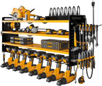 NattyDot Power Tool Organizer Wall Mount with Charging Station, 8 Drill Holder, 4 Layer Storage Rack for Garage Organization, Tool Holder with 8 Outlet Power Strip (Yellow)