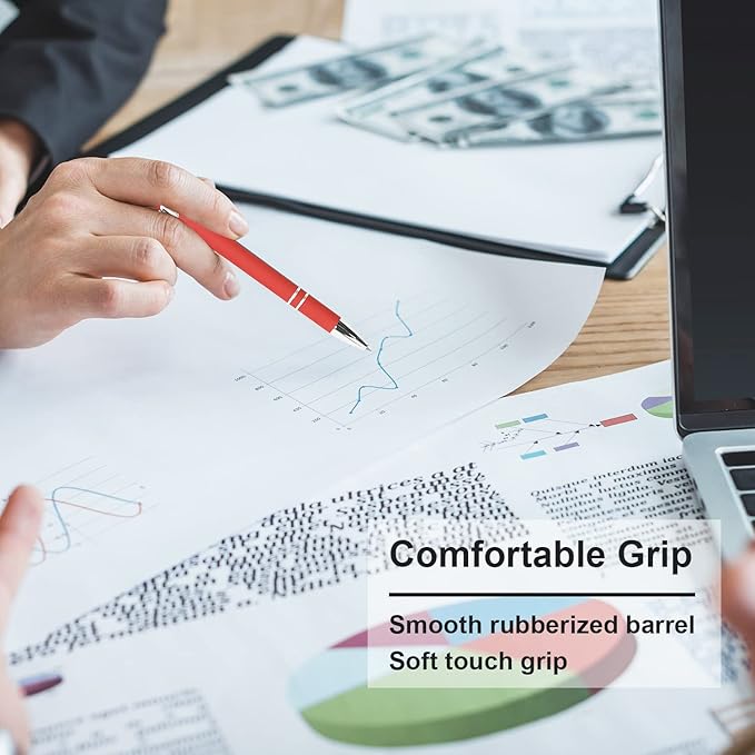 Ballpoint Pen with Stylus Tip, Soft Touch Click Metal Pen, 1.0mm Medium Point, Black Ink, 12 Count(Red)