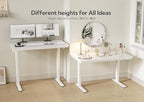 Claiks Glass Standing Desk with Drawers, 55 Inch Adjustable Stand Up Desk, Quick Install Home Office Computer Desk with USB Ports, White