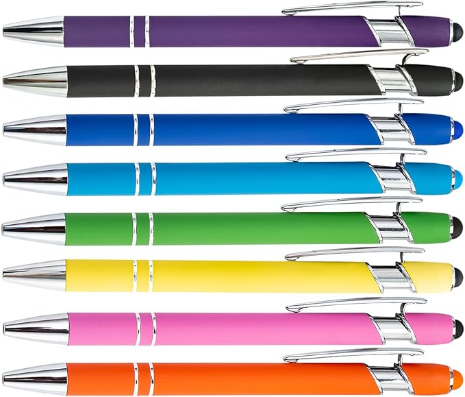 PASISIBICK 8 Pieces Ballpoint Pens with Stylus tip, 2-in-1 Stylus Retractable Ballpoint Pen, Metal Stylus Pen for Touch Screens, 1.0 mm Black Ink