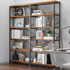 Himimi 6-Tier Bookshelf Set of 2,Tall Bookcase Industrial Wood Storage Rack with Open Book Shelves,Modern Metal Standing Organizer,Vintage Display Rack for Living Room, Office, Bedroom, Rustic Brown