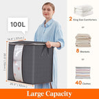 Lifewit 6 Packs 100L Clothes Storage Bag, Storage Bins for Clothes, Blankets, Comforters, Foldable Clothing Storage with Reinforced Handle, Sturdy Zipper, Closet Organizer with Clear Window, Gray