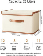 Tuza 2 Pack Storage Bins with Lids, Collapsible Closet Organizer Container, Fabric Organizer Box with Handles, Decorative Storage Boxes with Lids for Organizing Clothes, Books, File, White, Medium