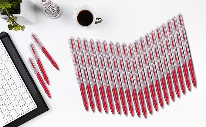 Aozora Pens Bulk,60 Pack Red Click Pens with Grip,Wholesale Retractable Ballpoint Pens Medium Point,Smooth Ink Pen for Journaling School Office Supplies 1.0MM Red Ink