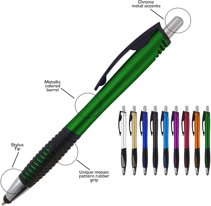 Personalized Pens with Your Custom Logo or Text-250 Pack Bulk-for Businesses, Parties, and Events, 2 in 1 Capacitive Stylus & Ballpoint Pen Compatible with Most Touchscreen Devices, Silver