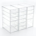 Prsildan Acrylic Drawer Organizer with 15 Drawers, Makeup Craft Office Desk Organizers Accessories, Set of 3 Clear Stackable Storage Drawers for Vanity, Countertop, Jewelry, Art Supply Organization