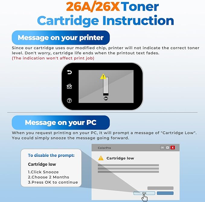 26A Black Toner Cartridge CF226A Compatible for HP 26A 26X Black Toner Cartridge Replacement HP26A Works with Laser Jet pro M402n M426fdw M402dn M402dw M402m Pro MFP M427dw M426dw M426fdn, 2 Pack