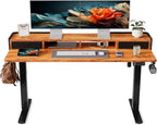 YIHAYO Electric Standing Desk with Drawers, 60 x 24 Inches Adjustable Desk with Storage Shelf, Computer Table with Splice Board for Home Office, Black Frame/Rustic Brown Top