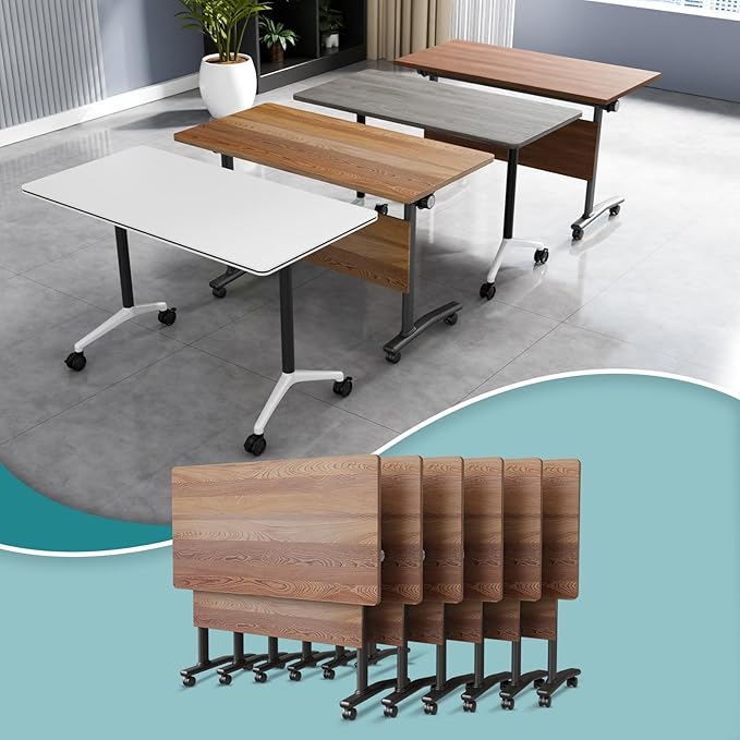 Conference Table Flip Top Mobile Conference Room Tables,Folding Conference Table with Wheels,Large Meeting Training Seminar Table Saving Space for Office Classroom(6B,55.1'')