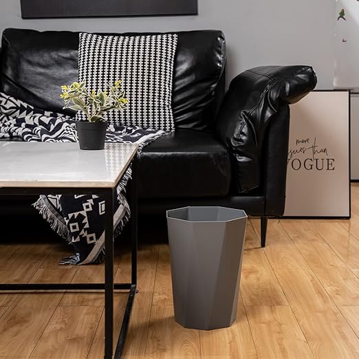 12L Trash Can Wastebasket Plastic Trash Bin Garbage Container Rubbish Can Paper Basket Office Organizer for Bedroom Home Office, 6 Grey