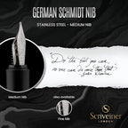 Scriveiner Personalized Luxury EDC Fountain Pen (Medium), Stunning Matt Black Pocket Pen, Chrome Finish, Schmidt German Nib, Best Engraved Fountain Pen Gift Set for Men & Women, Name Engraving